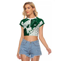 Custom Hawaii Volleyball Raglan Cropped T Shirt Shaka Aloha Hand DT05 Female Green - Polynesian Pride