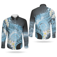 Piko Hawaiian Couples Matching Long Sleeve Bodycon Dress and Long Sleeve Button Shirt Blue Galaxy Spiral Plumeria Tribal Patterns DT05 - Polynesian Pride