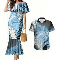 Piko Hawaiian Couples Matching Mermaid Dress and Hawaiian Shirt Blue Galaxy Spiral Plumeria Tribal Patterns DT05 Blue - Polynesian Pride