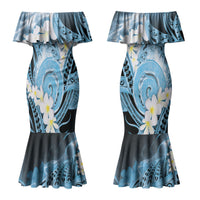 Piko Hawaiian Couples Matching Mermaid Dress and Long Sleeve Button Shirt Blue Galaxy Spiral Plumeria Tribal Patterns