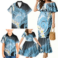 Piko Hawaiian Family Matching Mermaid Dress and Hawaiian Shirt Blue Galaxy Spiral Plumeria Tribal Patterns DT05 - Polynesian Pride