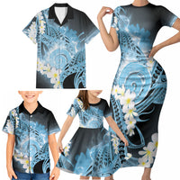 Piko Hawaiian Family Matching Short Sleeve Bodycon Dress and Hawaiian Shirt Blue Galaxy Spiral Plumeria Tribal Patterns DT05 - Polynesian Pride
