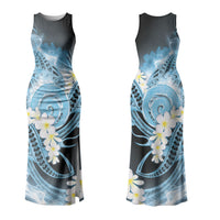 Piko Hawaiian Family Matching Tank Maxi Dress and Hawaiian Shirt Blue Galaxy Spiral Plumeria Tribal Patterns DT05 Mom's Dress Blue - Polynesian Pride