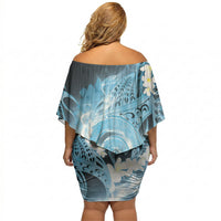 Piko Hawaiian Off Shoulder Short Dress Blue Galaxy Spiral Plumeria Tribal Patterns