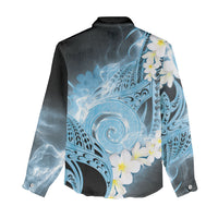 Piko Hawaiian Women Casual Shirt Blue Galaxy Spiral Plumeria Tribal Patterns DT05 - Polynesian Pride