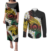 Piko Hawaiian Couples Matching Puletasi and Long Sleeve Button Shirt Gradient Spiral Plumeria Tribal Patterns DT05 Multicolor - Polynesian Pride