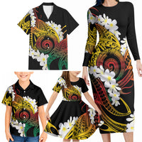 Piko Hawaiian Family Matching Long Sleeve Bodycon Dress and Hawaiian Shirt Gradient Spiral Plumeria Tribal Patterns DT05 - Polynesian Pride