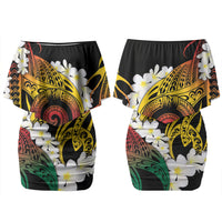 Piko Hawaiian Family Matching Off Shoulder Short Dress and Hawaiian Shirt Gradient Spiral Plumeria Tribal Patterns DT05 Mom's Dress Multicolor - Polynesian Pride