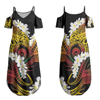 Piko Hawaiian Family Matching Summer Maxi Dress and Hawaiian Shirt Gradient Spiral Plumeria Tribal Patterns DT05 Mom's Dress Multicolor - Polynesian Pride