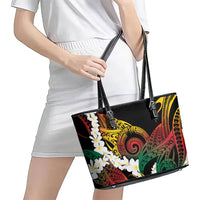 Piko Hawaiian Leather Tote Bag Gradient Spiral Plumeria Tribal Patterns