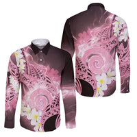 Piko Hawaiian Family Matching Mermaid Dress and Hawaiian Shirt Pink Galaxy Spiral Plumeria Tribal Patterns DT05 Dad's Shirt - Long Sleeve Pink - Polynesian Pride