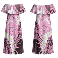 Piko Hawaiian Family Matching Off Shoulder Maxi Dress and Hawaiian Shirt Pink Galaxy Spiral Plumeria Tribal Patterns DT05 Mom's Dress Pink - Polynesian Pride