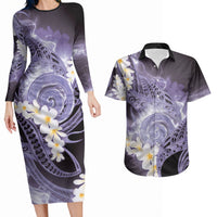 Piko Hawaiian Couples Matching Long Sleeve Bodycon Dress and Hawaiian Shirt Purple Galaxy Spiral Plumeria Tribal Patterns DT05 Purple - Polynesian Pride