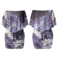 Piko Hawaiian Family Matching Off Shoulder Short Dress and Hawaiian Shirt Purple Galaxy Spiral Plumeria Tribal Patterns DT05 Mom's Dress Purple - Polynesian Pride