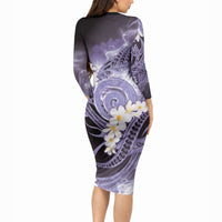 Piko Hawaiian Long Sleeve Bodycon Dress Purple Galaxy Spiral Plumeria Tribal Patterns
