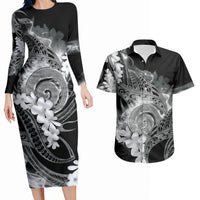 Piko Hawaiian Couples Matching Long Sleeve Bodycon Dress and Hawaiian Shirt Monochrome Galaxy Spiral Plumeria Tribal Patterns DT05 Black - Polynesian Pride
