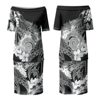 Piko Hawaiian Couples Matching Puletasi and Hawaiian Shirt Monochrome Galaxy Spiral Plumeria Tribal Patterns