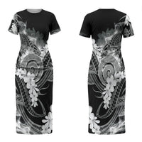 Piko Hawaiian Couples Matching Short Sleeve Bodycon Dress and Hawaiian Shirt Monochrome Galaxy Spiral Plumeria Tribal Patterns DT05 - Polynesian Pride