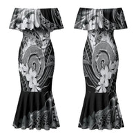 Piko Hawaiian Family Matching Mermaid Dress and Hawaiian Shirt Monochrome Galaxy Spiral Plumeria Tribal Patterns DT05 Mom's Dress Black - Polynesian Pride