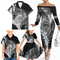Piko Hawaiian Family Matching Off The Shoulder Long Sleeve Dress and Hawaiian Shirt Monochrome Galaxy Spiral Plumeria Tribal Patterns DT05 - Polynesian Pride