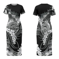Piko Hawaiian Family Matching Short Sleeve Bodycon Dress and Hawaiian Shirt Monochrome Galaxy Spiral Plumeria Tribal Patterns DT05 Mom's Dress Black - Polynesian Pride