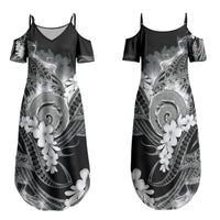 Piko Hawaiian Family Matching Summer Maxi Dress and Hawaiian Shirt Monochrome Galaxy Spiral Plumeria Tribal Patterns DT05 Mom's Dress Black - Polynesian Pride