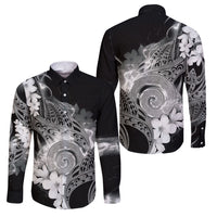 Piko Hawaiian Family Matching Summer Maxi Dress and Hawaiian Shirt Monochrome Galaxy Spiral Plumeria Tribal Patterns DT05 Dad's Shirt - Long Sleeve Black - Polynesian Pride