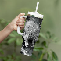 Piko Hawaiian Tumbler With Handle Monochrome Galaxy Spiral Plumeria Tribal Patterns