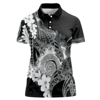 Piko Hawaiian Women Polo Shirt Monochrome Galaxy Spiral Plumeria Tribal Patterns
