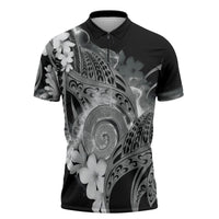 Piko Hawaiian Zipper Polo Shirt Monochrome Galaxy Spiral Plumeria Tribal Patterns