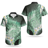 Piko Hawaiian Couples Matching Off The Shoulder Long Sleeve Dress and Hawaiian Shirt Green Galaxy Spiral Plumeria Tribal Patterns DT05 - Polynesian Pride