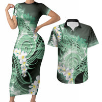 Piko Hawaiian Couples Matching Short Sleeve Bodycon Dress and Hawaiian Shirt Green Galaxy Spiral Plumeria Tribal Patterns DT05 Green - Polynesian Pride