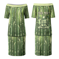 Personalised Fiji Language Week Sugarcane Masi Couples Matching Puletasi and Hawaiian Shirt Green Tapa Tribal Pattern