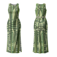 Personalised Fiji Language Week Sugarcane Masi Couples Matching Tank Maxi Dress and Long Sleeve Button Shirt Green Tapa Tribal Pattern DT05 - Polynesian Pride