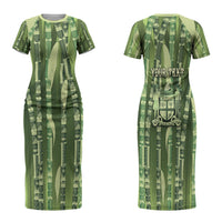 Personalised Fiji Language Week Sugarcane Masi Family Matching Short Sleeve Bodycon Dress and Hawaiian Shirt Green Tapa Tribal Pattern DT05 Mom's Dress Green - Polynesian Pride