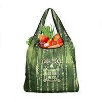 Personalised Fiji Language Week Sugarcane Masi Grocery Bag Green Tapa Tribal Pattern