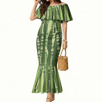 Personalised Fiji Language Week Sugarcane Masi Mermaid Dress Green Tapa Tribal Pattern