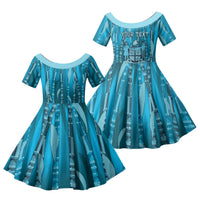 Personalised Fiji Language Week Sugarcane Masi Family Matching Long Sleeve Bodycon Dress and Hawaiian Shirt Blue Tapa Tribal Pattern DT05 Daughter's Dress Blue - Polynesian Pride