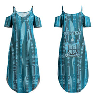Personalised Fiji Language Week Sugarcane Masi Family Matching Summer Maxi Dress and Hawaiian Shirt Blue Tapa Tribal Pattern DT05 Mom's Dress Blue - Polynesian Pride