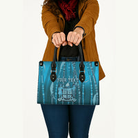 Personalised Fiji Language Week Sugarcane Masi Leather Bag Blue Tapa Tribal Pattern