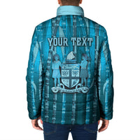 Personalised Fiji Language Week Sugarcane Masi Padded Jacket Blue Tapa Tribal Pattern DT05 - Polynesian Pride