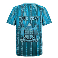 Personalised Fiji Language Week Sugarcane Masi Rugby Jersey Blue Tapa Tribal Pattern