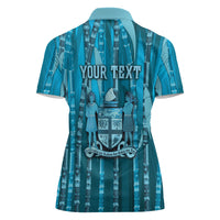 Personalised Fiji Language Week Sugarcane Masi Women Polo Shirt Blue Tapa Tribal Pattern