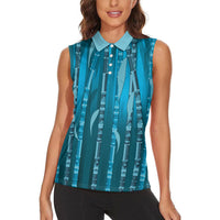 Personalised Fiji Language Week Sugarcane Masi Women Sleeveless Polo Shirt Blue Tapa Tribal Pattern DT05 - Polynesian Pride