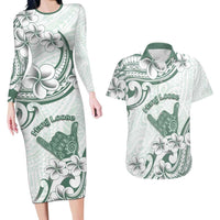 Aloha Hawaii Shaka Couples Matching Long Sleeve Bodycon Dress and Hawaiian Shirt Hang Loose Mint Version - Polynesian Pride