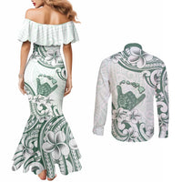 Aloha Hawaii Shaka Couples Matching Mermaid Dress and Long Sleeve Button Shirt Hang Loose Mint Version - Polynesian Pride