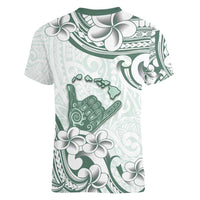 Aloha Hawaii Shaka Women V-Neck T-Shirt Hang Loose Mint Version - Polynesian Pride