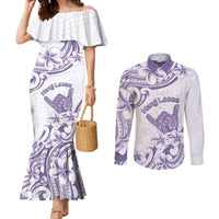 Aloha Hawaii Shaka Couples Matching Mermaid Dress and Long Sleeve Button Shirt Hang Loose Purple Version - Polynesian Pride