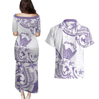 Aloha Hawaii Shaka Couples Matching Puletasi and Hawaiian Shirt Hang Loose Purple Version DT05 - Polynesian Pride