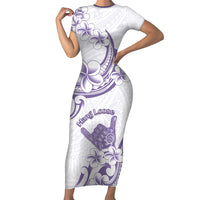 Aloha Hawaii Shaka Short Sleeve Bodycon Dress Hang Loose Purple Version - Polynesian Pride